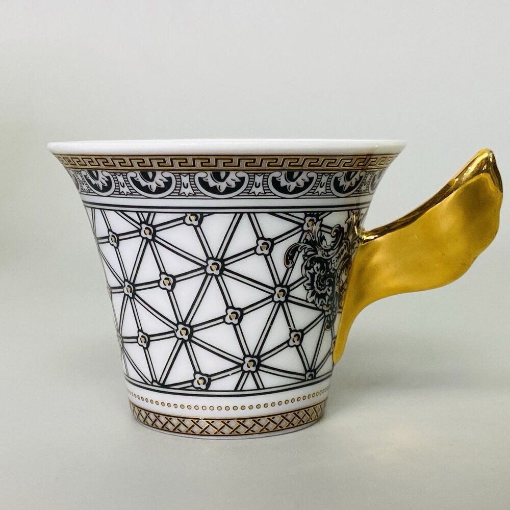 Small Tea Cup Marqueterie Porcelain Gold Wing Handle Medusa Mark Decorative